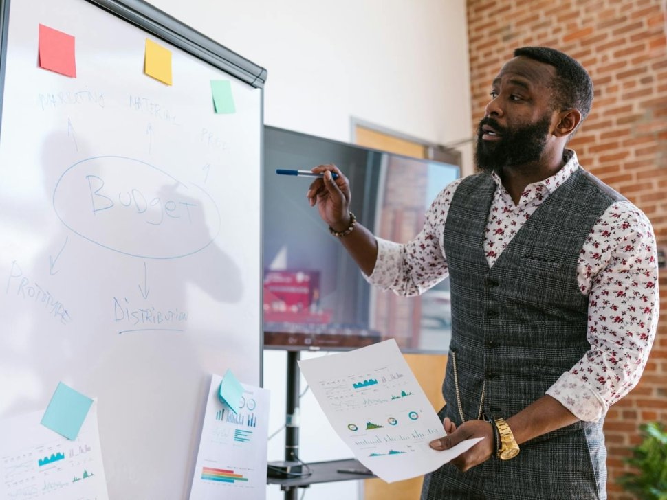 Professional presentation focused on budget planning in an office environment.